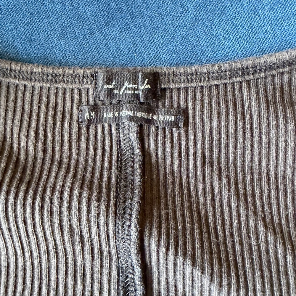 Out From Under Urban Outfitters Ribbed Tie Front Bodysuit Charcoal Grey Medium - Picture 3 of 4